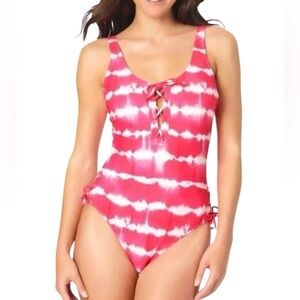 CALIFORNIA WAVES NEW Women's Hot Pink Tie Dye Scoop Neck One Piece Swimsuit